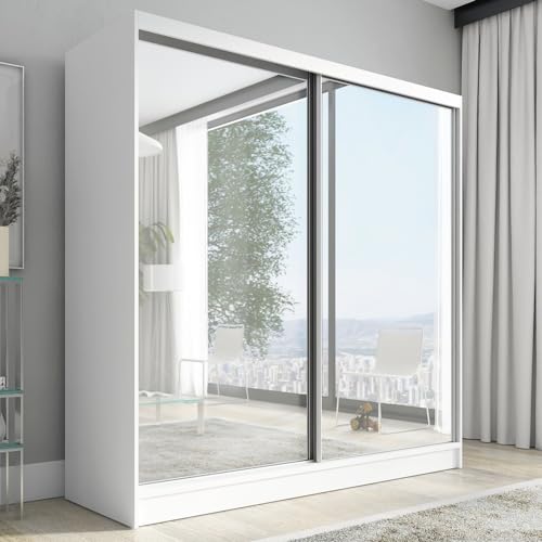 A&J MöbelLand Schwebetürenschrank Ivar Kleiderschrank 200 cm mit Spiegel und Schubladen