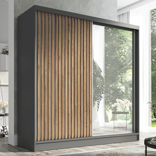 A&J MöbelLand Schwebetürenschrank LINA Kleiderschrank 200 cm mit Spiegel