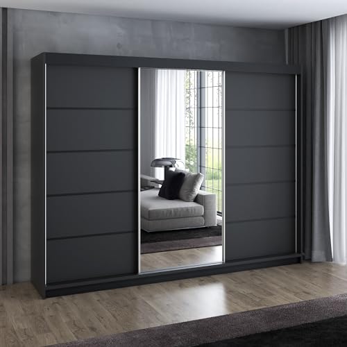 A&J MöbelLand Schwebetürenschrank VILUNO 2 Kleiderschrank 3-türig 200 cm mit Spiegel